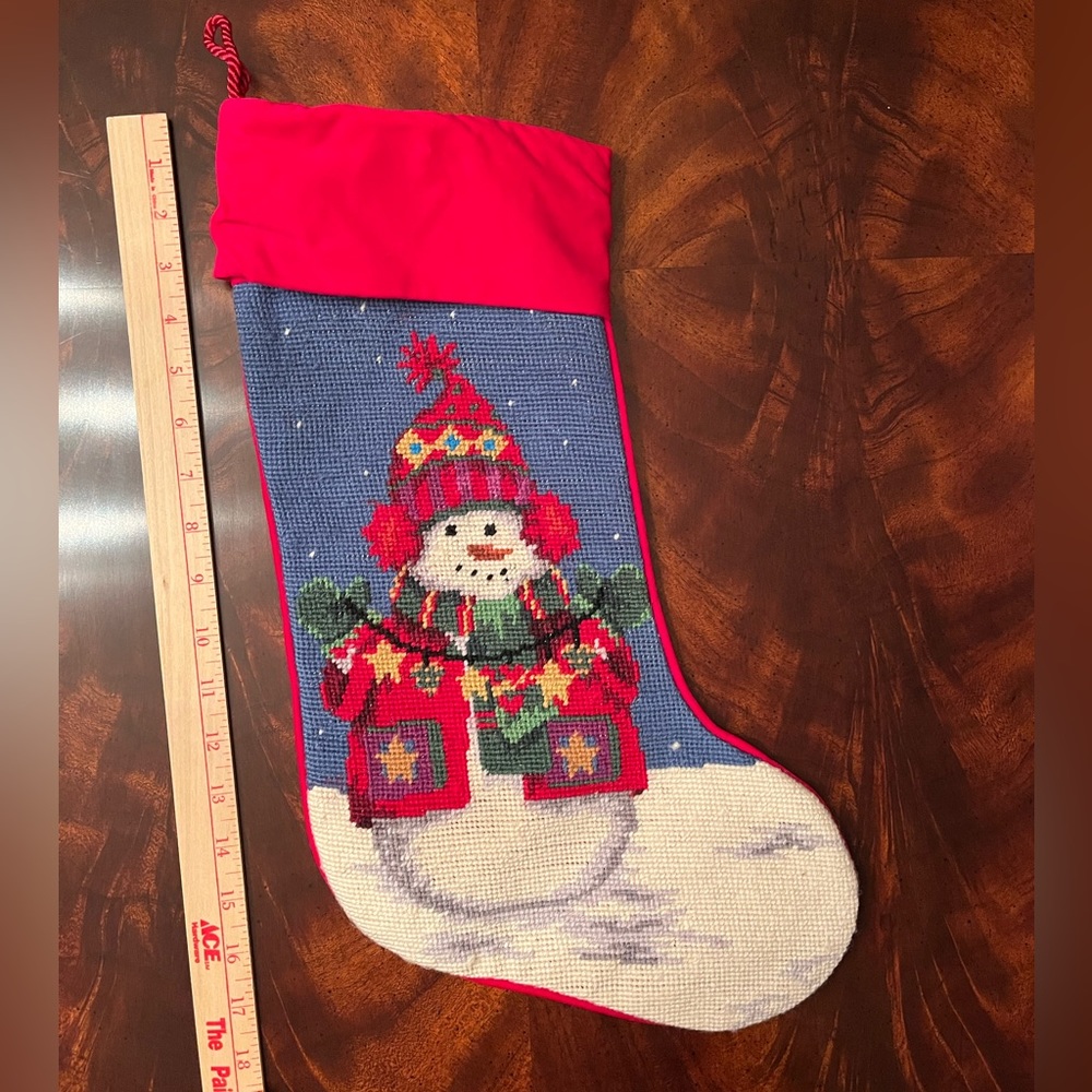 CHRISTMAS STOCKING SNOWMAN NEEDLEPOINT